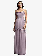 Front View Thumbnail - Lilac Dusk Ruffle-Trimmed Cutout Tie-Back Maxi Dress with Tiered Skirt