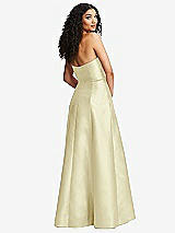 Rear View Thumbnail - Butter Yellow Strapless Bustier A-Line Satin Gown with Front Slit