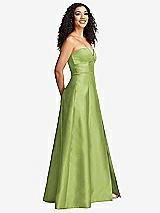 Side View Thumbnail - Mojito Strapless Bustier A-Line Satin Gown with Front Slit