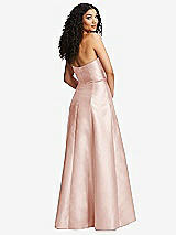 Rear View Thumbnail - Blush Strapless Bustier A-Line Satin Gown with Front Slit