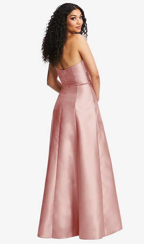 Back View - Rose Strapless Bustier A-Line Satin Gown with Front Slit