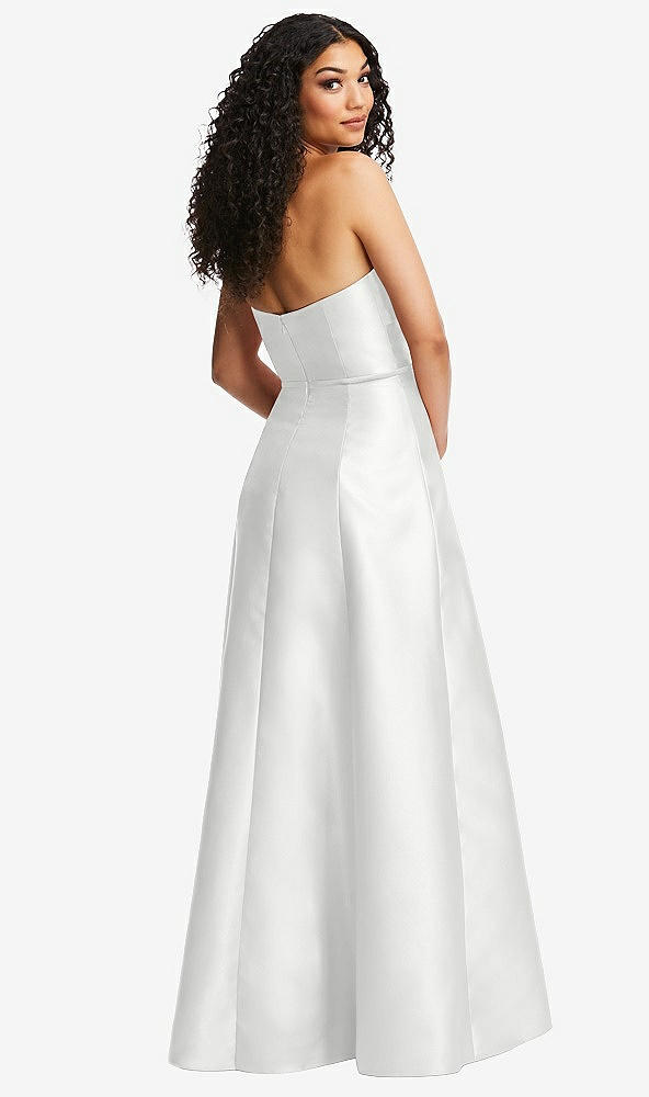 Back View - White Strapless Bustier A-Line Satin Gown with Front Slit