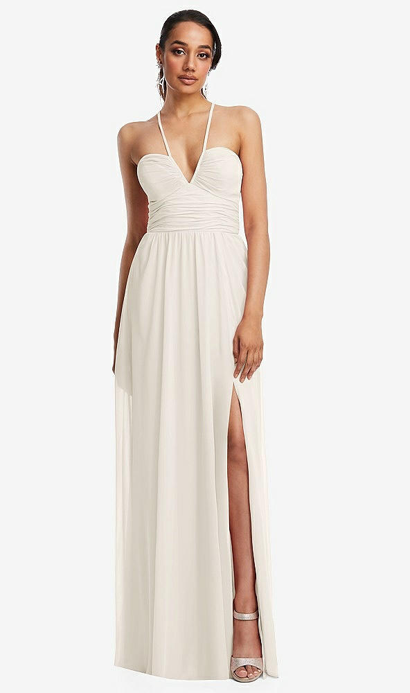 Front View - Ivory Plunging V-Neck Criss Cross Strap Back Maxi Dress