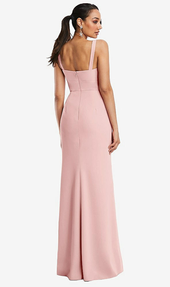 Back View - Rose Cowl-Neck Wide Strap Crepe Trumpet Gown with Front Slit