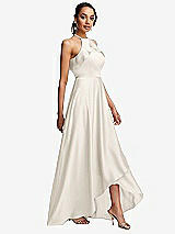 Side View Thumbnail - Ivory Ruffle-Trimmed Bodice Halter Maxi Dress with Wrap Slit