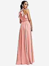 Rear View Thumbnail - Rose Ruffle-Trimmed Bodice Halter Maxi Dress with Wrap Slit