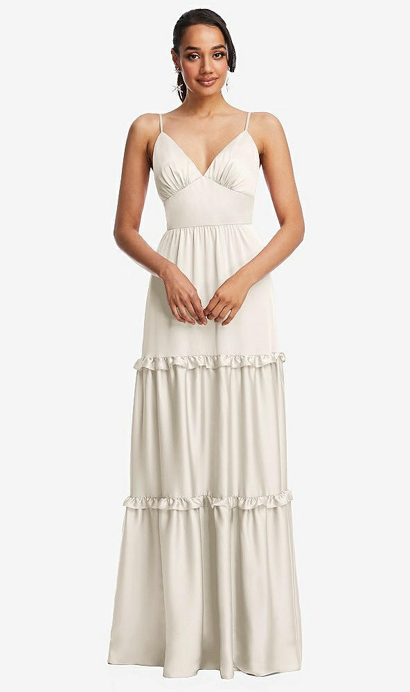 Front View - Ivory Low-Back Triangle Maxi Dress with Ruffle-Trimmed Tiered Skirt