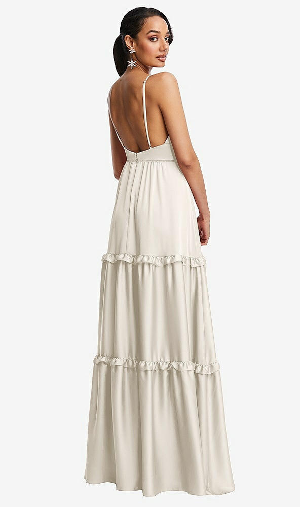 Back View - Ivory Low-Back Triangle Maxi Dress with Ruffle-Trimmed Tiered Skirt