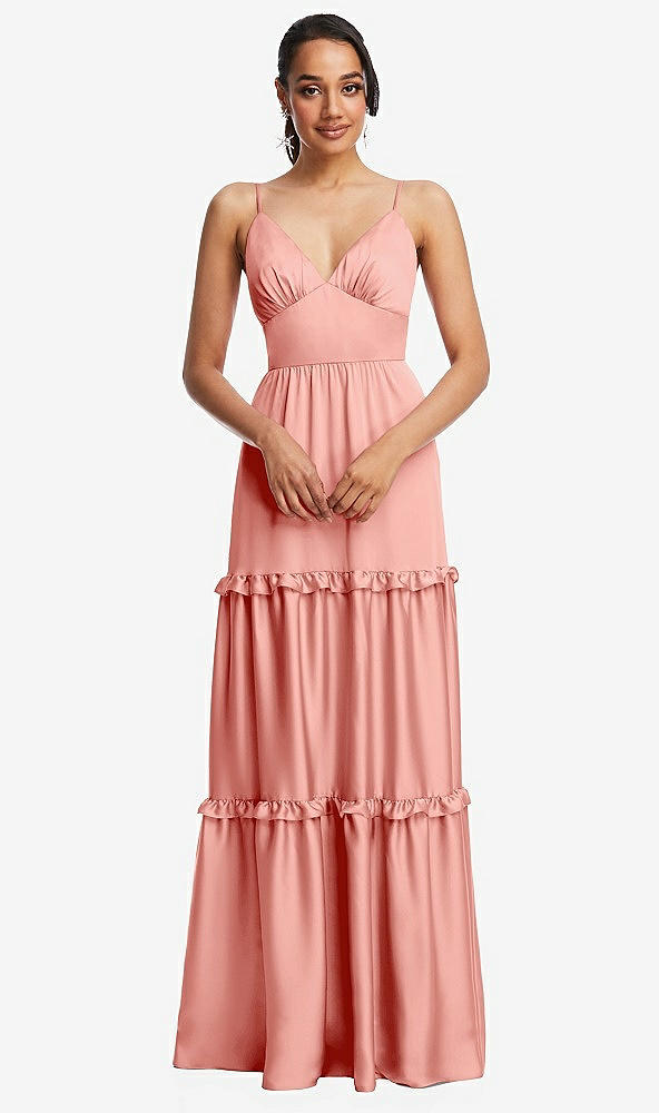 Front View - Rose Low-Back Triangle Maxi Dress with Ruffle-Trimmed Tiered Skirt
