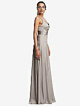 Side View Thumbnail - Taupe Triangle Cutout Bodice Maxi Dress with Adjustable Straps