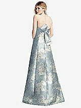 Rear View Thumbnail - Porcelain Blue Seraphina Floral Strapless A-line Floral Satin Gown with Modern Bow Detail