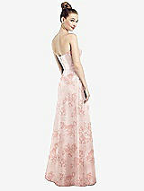 Rear View Thumbnail - Bow And Blossom Print Strapless Notch Floral Satin Gown with Pockets