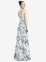 Rear View Thumbnail - Cottage Rose Larkspur Draped Wrap Floral Satin Maxi Dress with Pockets