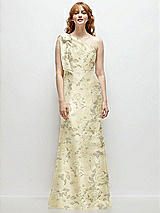 Alt View 4 Thumbnail - Butter Yellow Floral Bow One-Shoulder Floral Satin Trumpet Gown