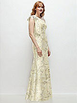 Alt View 5 Thumbnail - Butter Yellow Floral Bow One-Shoulder Floral Satin Trumpet Gown
