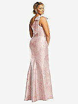 Rear View Thumbnail - Bow And Blossom Print Bow One-Shoulder Floral Satin Trumpet Gown