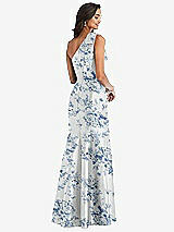 Alt View 3 Thumbnail - Cottage Rose Larkspur Bow One-Shoulder Floral Satin Trumpet Gown
