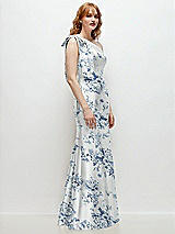 Alt View 5 Thumbnail - Cottage Rose Larkspur Bow One-Shoulder Floral Satin Trumpet Gown