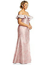 Alt View 4 Thumbnail - Bow And Blossom Print Off-the-Shoulder Ruffle Neck Floral Satin Trumpet Gown