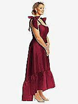 Alt View 2 Thumbnail - Burgundy Convertible Deep Ruffle Hem High Low Organdy Dress with Scarf-Tie Straps