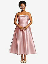 Alt View 4 Thumbnail - Ballet Pink Cuffed Strapless Satin Twill Midi Dress with Full Skirt and Pockets