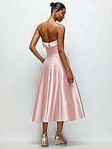 Side View Thumbnail - Ballet Pink Cuffed Strapless Satin Twill Midi Dress with Full Skirt and Pockets