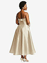 Alt View 2 Thumbnail - Champagne Cuffed Strapless Satin Twill Midi Dress with Full Skirt and Pockets