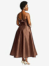 Alt View 2 Thumbnail - Cognac Cuffed Strapless Satin Twill Midi Dress with Full Skirt and Pockets