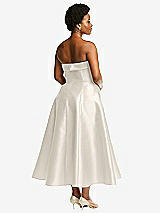 Alt View 2 Thumbnail - Ivory Cuffed Strapless Satin Twill Midi Dress with Full Skirt and Pockets
