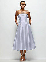 Front View Thumbnail - Silver Dove Cuffed Strapless Satin Twill Midi Dress with Full Skirt and Pockets
