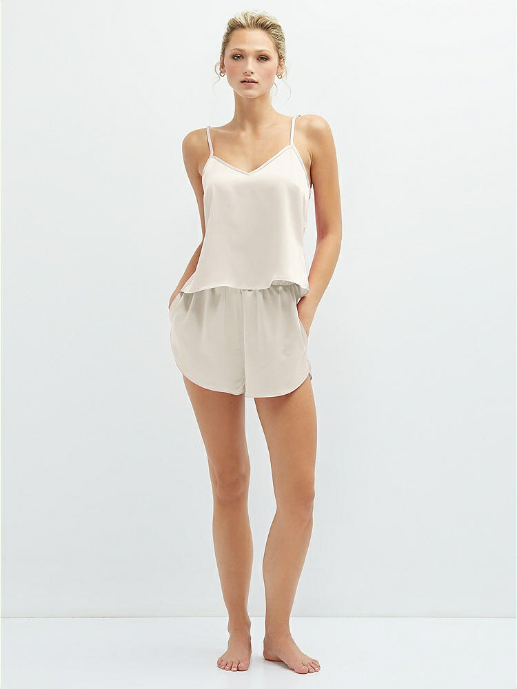 Front View - Ivory Whisper Satin Lounge Shorts with Pockets
