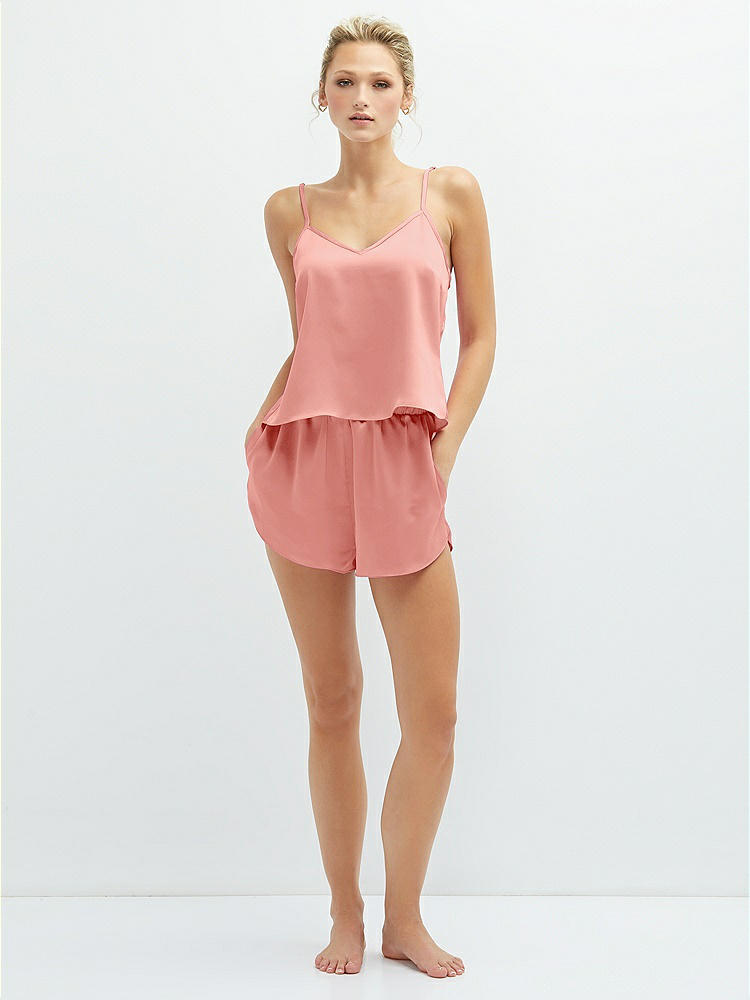 Front View - Rose Whisper Satin Lounge Shorts with Pockets
