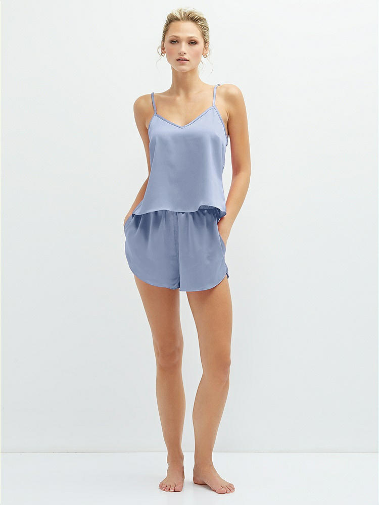Front View - Sky Blue Whisper Satin Lounge Shorts with Pockets