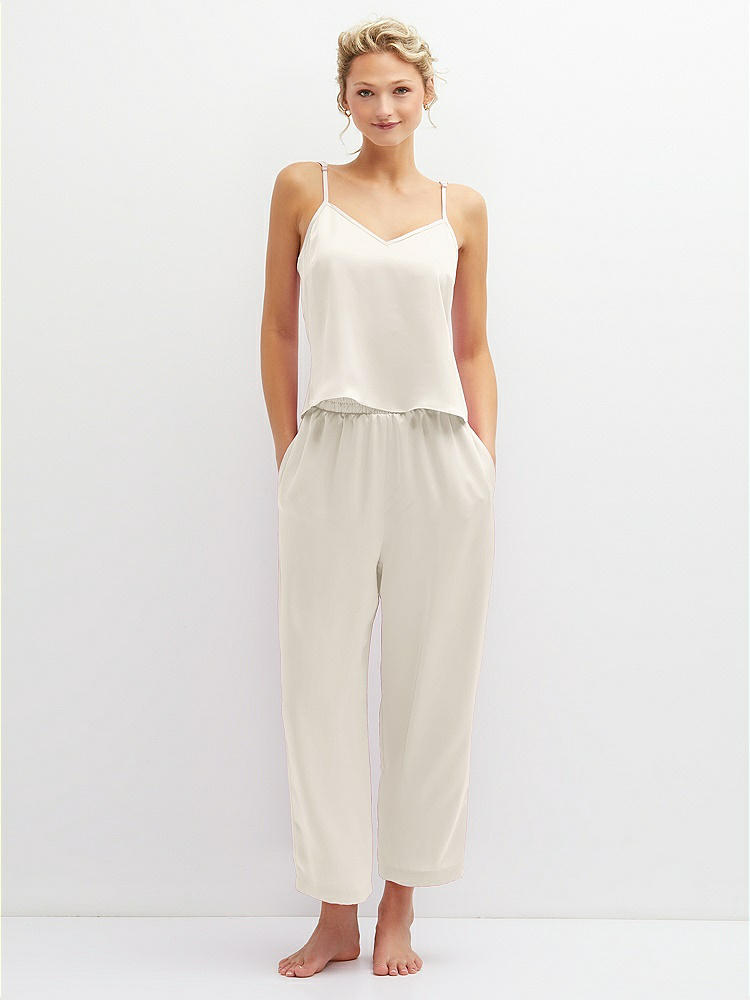 Front View - Ivory Whisper Satin Wide-Leg Lounge Pants with Pockets