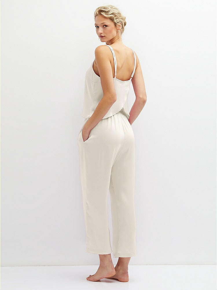 Back View - Ivory Whisper Satin Wide-Leg Lounge Pants with Pockets