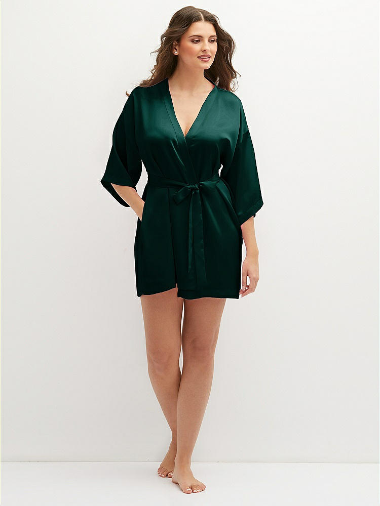 Front View - Evergreen Short Whisper Satin Robe