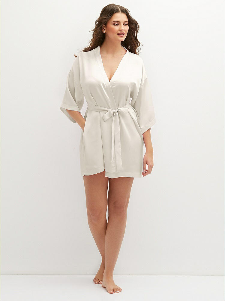 Front View - Ivory Short Whisper Satin Robe