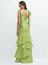 Rear View Thumbnail - Mojito Bow-Shoulder Satin Maxi Dress with Asymmetrical Tiered Skirt