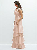 Front View Thumbnail - Cameo Bow-Shoulder Satin Maxi Dress with Asymmetrical Tiered Skirt