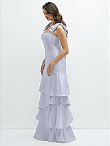 Front View Thumbnail - Silver Dove Bow-Shoulder Satin Maxi Dress with Asymmetrical Tiered Skirt