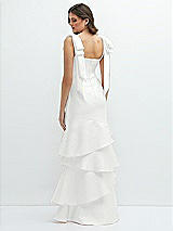 Rear View Thumbnail - White Bow-Shoulder Satin Maxi Dress with Asymmetrical Tiered Skirt