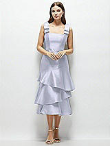 Alt View 1 Thumbnail - Silver Dove Bow-Shoulder Satin Midi Dress with Asymmetrical Tiered Skirt
