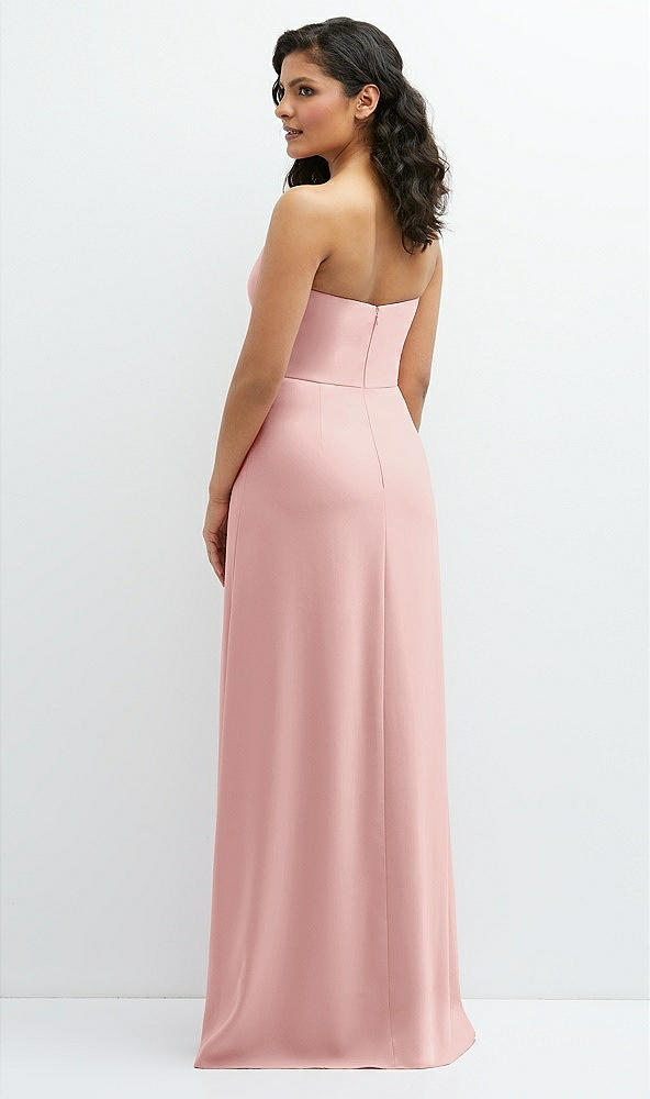 Back View - Rose Strapless Notch-Neck Crepe A-line Dress with Rhinestone Piping Bows