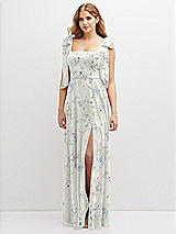 Front View Thumbnail - Bleu Garden Bow Shoulder Square Neck Chiffon Maxi Dress