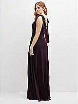 Rear View Thumbnail - Deep Plum Bow Shoulder Square Neck Chiffon Maxi Dress