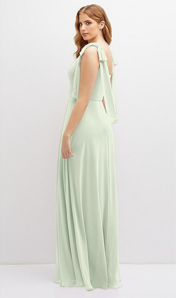 Back View - Mint Green Bow Shoulder Square Neck Chiffon Maxi Dress