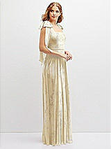 Side View Thumbnail - Butter Yellow Floral Bow Shoulder Square Neck Chiffon Maxi Dress