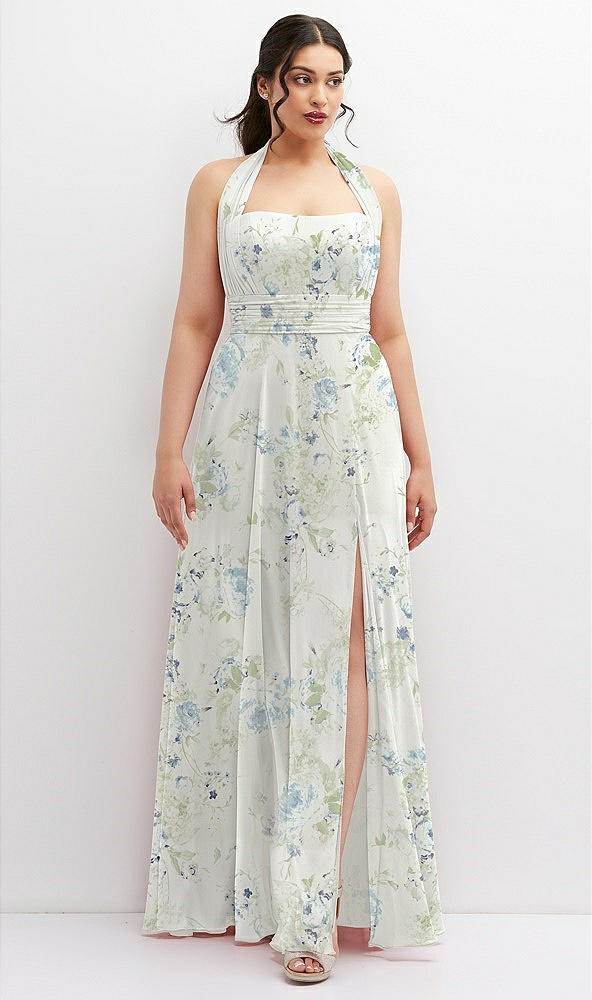 Front View - Bleu Garden Chiffon Convertible Maxi Dress with Multi-Way Tie Straps