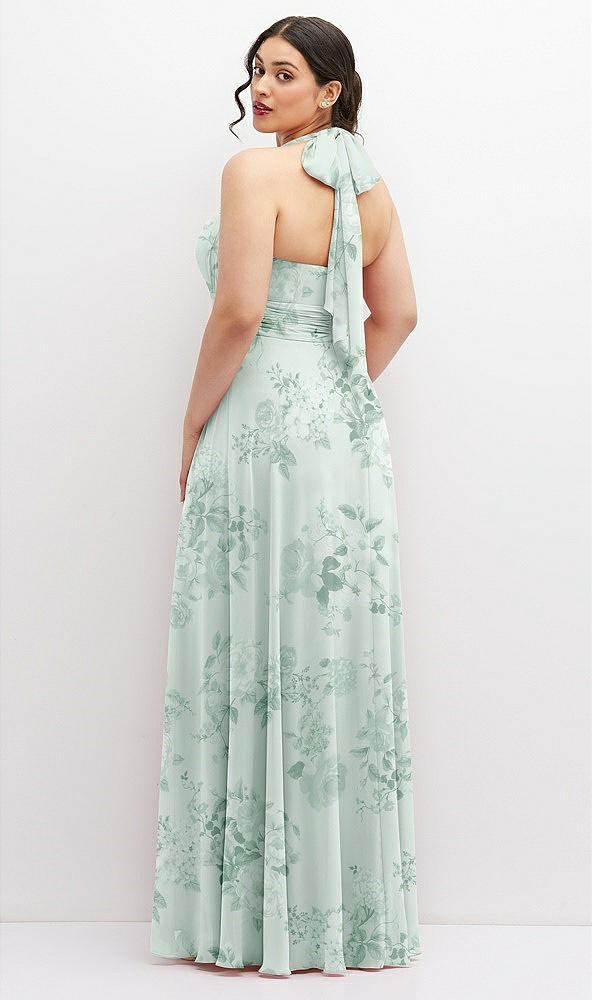 Back View - Mint Green Floral Chiffon Convertible Maxi Dress with Multi-Way Tie Straps