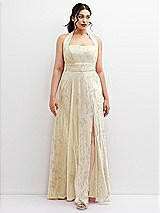 Front View Thumbnail - Butter Yellow Floral Chiffon Convertible Maxi Dress with Multi-Way Tie Straps